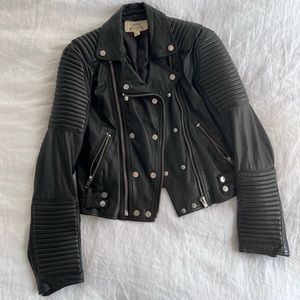 Mango black genuine leather biker jacket